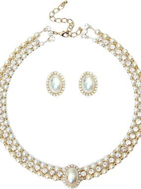 Costume Layered Twisted Gold Pearl Necklace Choker Chunky Glass Statement Pearl